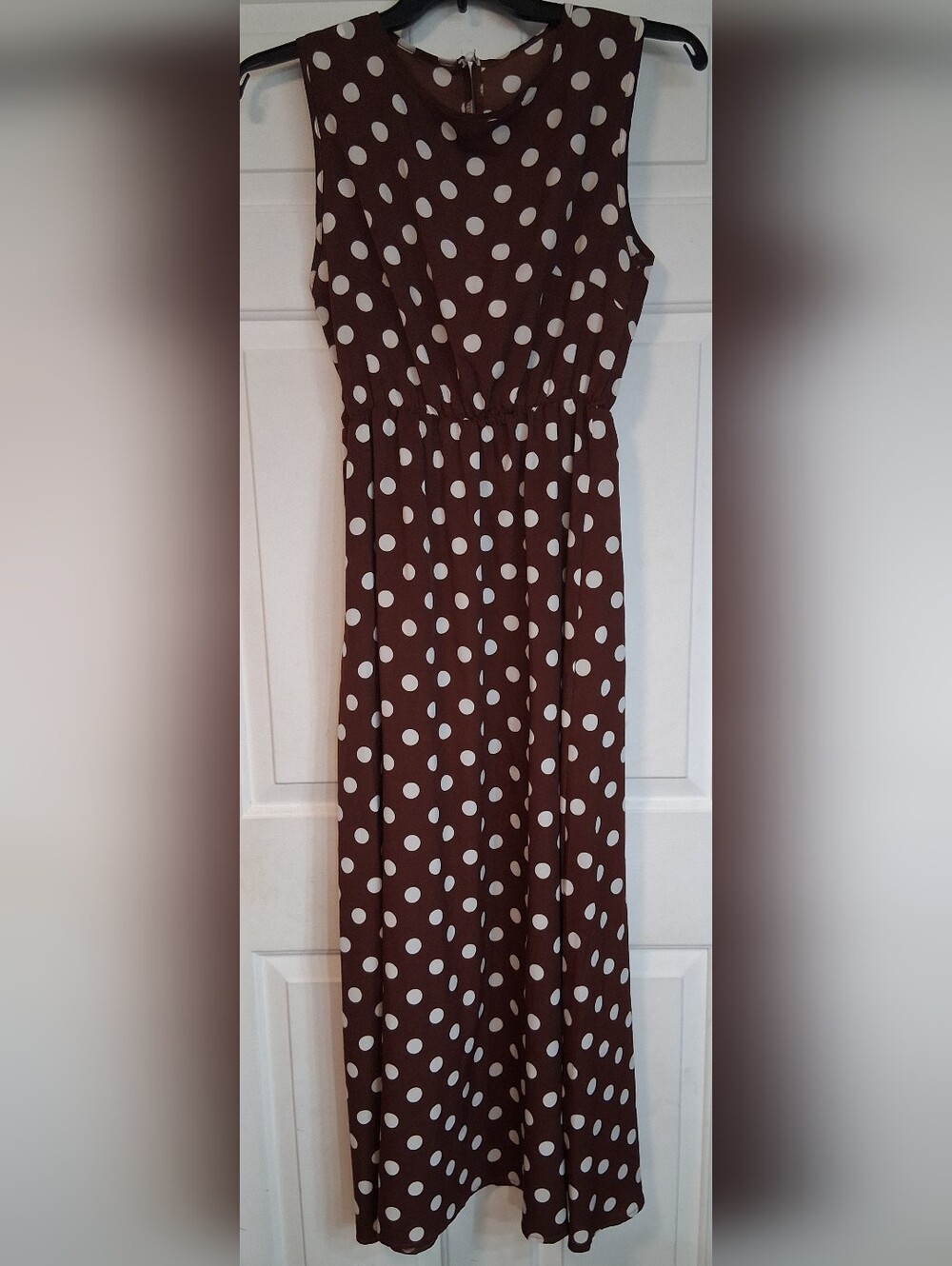 Polka Dot Brown Maxi Skirt Classic White Dot Pattern